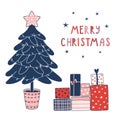 Christmas greeting card with tree and presents Royalty Free Stock Photo