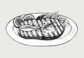 Hand drawn grilled fish steak Royalty Free Stock Photo