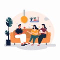 Hand Drawn group of friends chatting on sofa in flat style