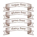 Hand drawn grunge banners - gluten free, sugar free, dairy free, gmo free banners design