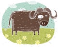 Hand drawn grunge illustration of cute buffalo on background wit