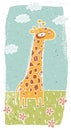 Hand drawn grunge illustration of cute giraffe on background