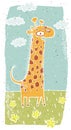 Hand drawn grunge illustration of cute giraffe on background