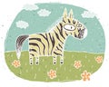 Hand drawn grunge illustration of cute zebra on background with