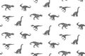 Hand drawn grunge seamless pattern with sketch dinosaur silhouettes. Black and white dino vector background, fashion print for Royalty Free Stock Photo