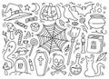 Hand drawn halloween attributes set Royalty Free Stock Photo