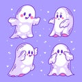 Hand drawn halloween cute ghost doodle collection full color Royalty Free Stock Photo