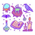 Hand drawn Halloween elements icon set collection full color Royalty Free Stock Photo