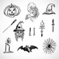 Hand drawn halloween elements set sketch design Royalty Free Stock Photo