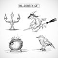 Hand drawn halloween elements set sketch illustration Royalty Free Stock Photo