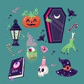 hand drawn halloween elements set vector illustration Royalty Free Stock Photo