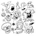 Hand drawn halloween graphic symbols ink collection