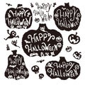 Hand-drawn Halloween illustration Happy Halloween,  jack-o`-lantern, bats, ghosts, skulls, tombstones Royalty Free Stock Photo