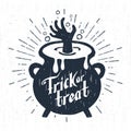 Hand drawn Halloween label with textured vector illustration and lettering. Royalty Free Stock Photo