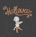 Hand drawn Halloween lettering with zombie boy.