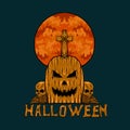 Hand drawn halloween poster design pumpkin tombstone illustration Royalty Free Stock Photo