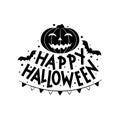 Hand-drawn Halloween silhouette logo with bats and pumpkin Royalty Free Stock Photo