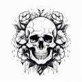 Hand-Drawn Halloween Skull Antique Monochrome Detail