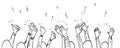 Hand drawn of hands clapping ovation. applause, thumbs up gesture on doodle style Royalty Free Stock Photo