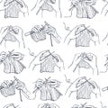 Hands knitting. Vector pattern