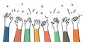 Hand drawn of hands up, clapping ovation. applause, thumbs up gesture on doodle comic style Royalty Free Stock Photo