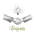 Hand drawn handshake with business idea lettering