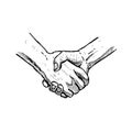 Hand drawn handshake. Isolated sketch. Vector illustration.