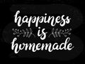 Hand drawn Happiness is homemade typography lettering poster on chalkboard textured background