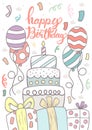 0002 Hand drawn happy birthday greeting card and party invitation