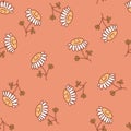 Hand drawn happy chamomile flowers doodle style seamless pattern. Perfect print for tee, paper, textile and fabric. Summer vector Royalty Free Stock Photo