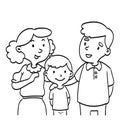 Hand drawn of Happy Family - line drawing illustration