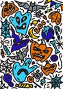 Hand drawn Happy Halloween doodle. Cute halloween icons, Happy Halloween illustrations. Royalty Free Stock Photo