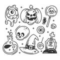 Hand drawn happy Halloween elements icon set Royalty Free Stock Photo