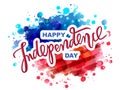 Hand drawn Happy Independence Day on watercolor flag background Royalty Free Stock Photo