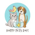 Hand drawn Happy pet day card