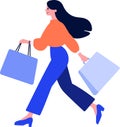 Hand Drawn happy Woman holding shopping bags and walking in shopping mall in flat style Royalty Free Stock Photo