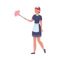 Woman maid holding soft cleaning brush vector illustration