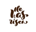 Hand drawn He has Risen Easter text. Calligraphy lettering Vector Jesus illustration lettering Greeting Card