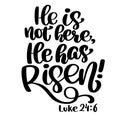 Hand drawn He has Risen, Luke 24 6 text on white background. Biblical background. New Testament. Christian verse, Vector