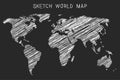 Hand drawn hatched world map Royalty Free Stock Photo