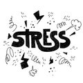 Hand drawn hatching lettering word stress in vector