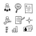 Hand drawn Head Hunting Related Vector Line Icons. Contains such Icons as Candidate, CV, Card Index, Outsource and more. doodle Royalty Free Stock Photo
