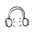 Hand Drawn headphones doodle. Sketch style icon. Decoration elem