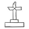 Hand drawn headstone with cross icon in doodle style isolated