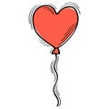 Hand drawn heart balloon. Birthday, party surprise, Valentine, wedding. Sketch style