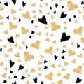 Hand drawn heart black and gold brush seamless pattern. Royalty Free Stock Photo