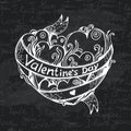 Hand drawn heart chalkboard design. Black chalk texture. Valentines Day card