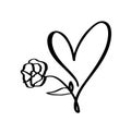 Hand drawn Heart and flower love sign. Romantic calligraphy illustration vector for valentines day and wedding. Concept icon Royalty Free Stock Photo