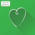 Hand drawn heart icon. Business concept love heart sketch pictogram. Vector illustration on green background with long shadow. Royalty Free Stock Photo