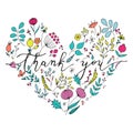 Hand drawn heart illustration. Thank You lettering with wildflo Royalty Free Stock Photo